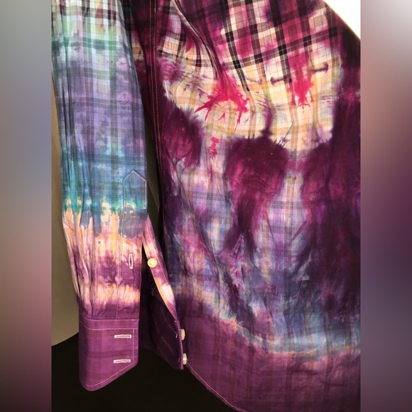 Upcycled One of One tie-dyed Thomas Dean shirt XXL purple box plaid - Picture 5 of 16